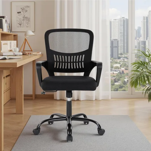 Miniatura 9 de DUMOS Silla de computadora de oficina en casa, escritorio ergonómico de respaldo medio con soporte lumbar y modo mecedor, altura ajustable con Brazo