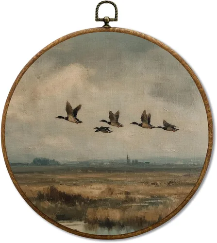 Miniatura 10 de JUIOEIU Decoración de pared redonda de búho de hongo con núcleo de cabaña, impresiones en lienzo enmarcadas con diseño de búho lluvioso oscuro