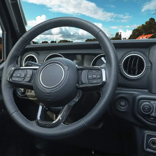 Miniatura 5 de CheroCar JL JT - Fundas de volante de fibra de carbono para Jeep Wrangler JL 2018-2025+, para Jeep Gladiator JT 2020-2025+, accesorios interiores