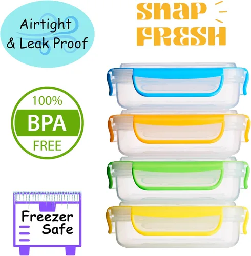 Miniatura 7 de Snap Fresh - Paquete de 4 recipientes para sándwich (15.2 fl oz) - Plástico reutilizable, sin BPA, tapas de cierre a presión y cierre y sello