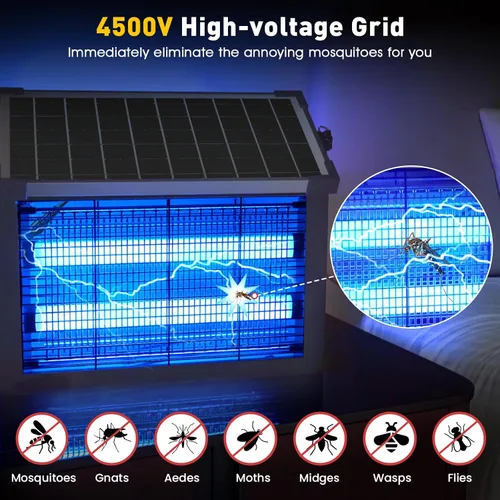 Miniatura 3 de Exterminador de insectos para exteriores alimentado por energía solar, Zwiran matamosquitos para interiores con 4500V de alta potencia, matamoscas