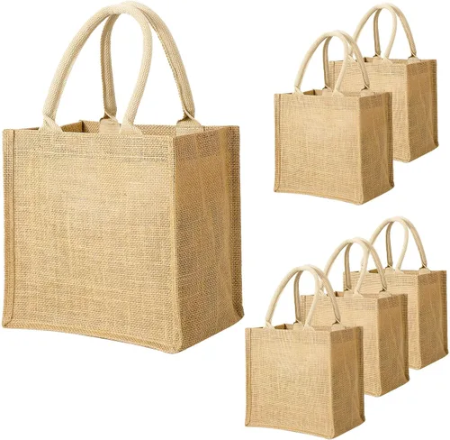 Miniatura 10 de Segarty Bolsas de mano, paquete de 6 bolsas grandes de yute blanco reutilizables de lona para regalos con asas, bolsa en blanco a granel para dama