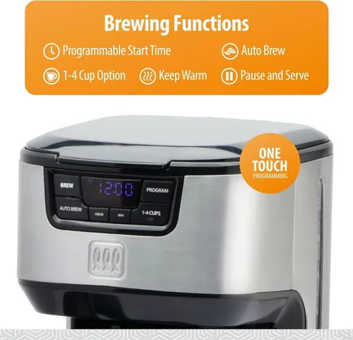 Miniatura 4 de Toastmaster Cafetera digital de goteo de 12 tazas, máquina de café automática programable, electrodoméstico de cocina con ajuste para mantener
