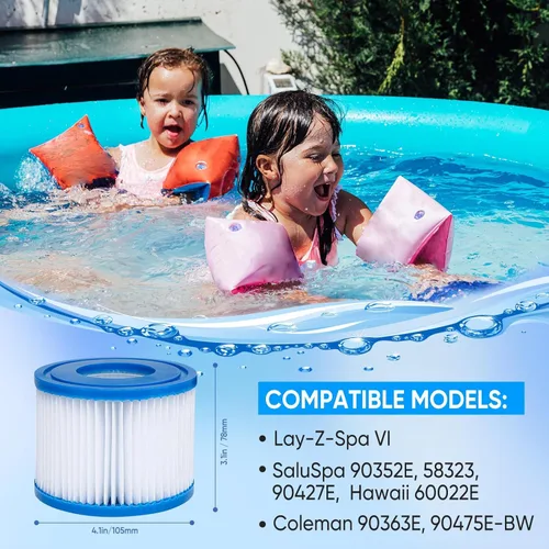Miniatura 2 de Paquete de 6 filtros de repuesto tipo VI para bañera de hidromasaje Saluspa compatible con bomba de piscina Lay-Z-Spa, Coleman SaluSpa 90352E