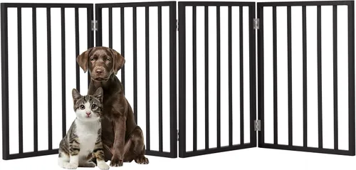 Miniatura 7 de Puerta para Mascotas - Valla Plegable para Perros de 4 Paneles para Interiores para Escaleras, Pasillos o Puertas - Puertas para Perros Marrón