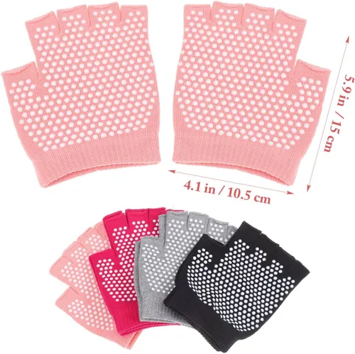 Miniatura 4 de BESPORTBLE 4 pares de guantes de yoga antideslizantes para mujer, guantes de entrenamiento de medio dedo, versátiles protectores de manos