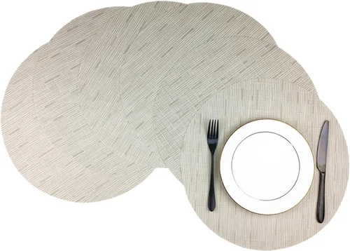 Miniatura 11 de WAZAIGUR Juego de 4 manteles individuales redondos de vinilo tejido fáciles de limpiar, resistentes al calor, manteles para mesa de cocina de 15 Azul