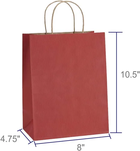 Miniatura 2 de BagDream Bolsas de regalo de 8 x 4.25 x 10.5 pulgadas, 100 bolsas de papel kraft con asas a granel, para compras, venta al por menor, mercancía, Rojo