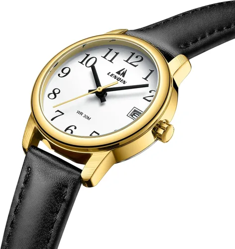 Miniatura 3 de LN LENQIN Reloj analógico de cuarzo para mujer, impermeable, con correa de cuero, esfera luminosa y fácil de leer