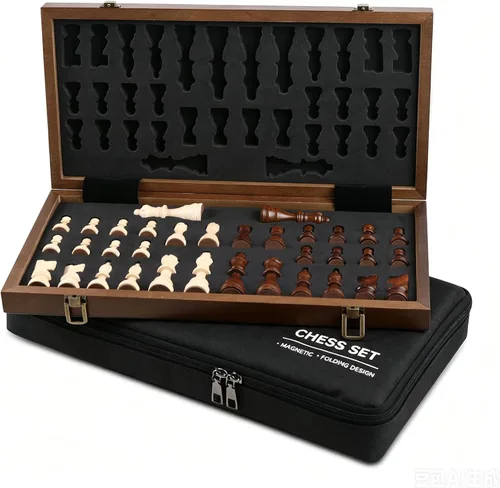 Miniatura 12 de Rinten Juego de ajedrez magnético de madera de 12 a 7 pulgadas, juego de tablero de ajedrez plegable portátil de viaje, juego de estrategia