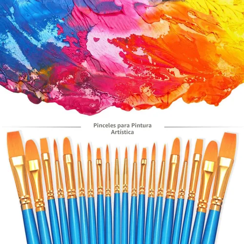 Miniatura 2 de BOSOBO Juego de Pinceles de Pintura, Paquete de 2, 20 Piezas con Punta Redonda Puntiaguda, Cerdas de Nylon, Pinceles de Pintura Acrílica para Azul