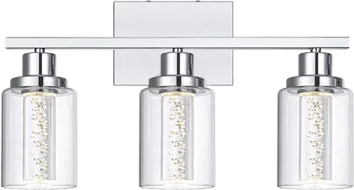 Miniatura 14 de MELUCEE Lámparas de tocador de baño, 3 luces LED sobre espejo, 3000 K-6000 K, moderna luz negra para baño con pantalla de cristal de burbujas, chips