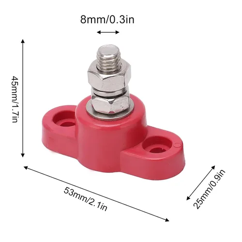 Miniatura 2 de Conectores de terminal de batería M8, pernos de distribución de energía de ajuste universal resistente, rojo y negro, juego de 4 kit para automóvil