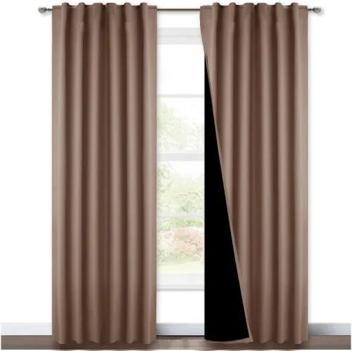 Miniatura 22 de NICETOWN Paneles de cortinas totalmente opacas para dormitorio que reducen el frío, cubiertas de ventana súper gruesas aisladas, cortinas Biscotti