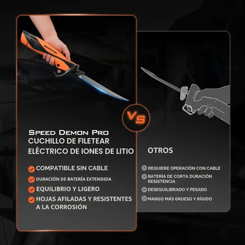 Miniatura 8 de Cuchillo de filete eléctrico KastKing Speed Demon Pro de iones de litio - Cuchillo de pesca recargable inalámbrico con 4 cuchillas, motor de alto