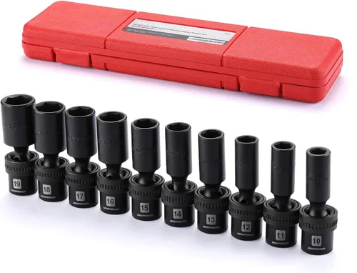 Miniatura 9 de MIXPOWER Juego de 10 piezas de llaves vaso universales de impacto poco profundo de 3/8", métrico, 10-19mm, llave de giro con oscilación flexible