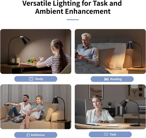Miniatura 9 de AXX TU08 - Lámpara de escritorio LED pequeña con puerto de carga USB, 650 lúmenes, 3 modos de color, atenuación de 5 toques, temporizador de 30/60