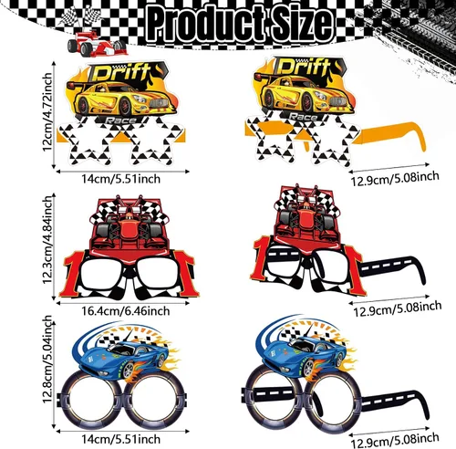 Miniatura 2 de Paquete de 32 regalos de fiesta de autos de carreras para niños, marcos de gafas de papel de carreras con bandera a cuadros para suministros