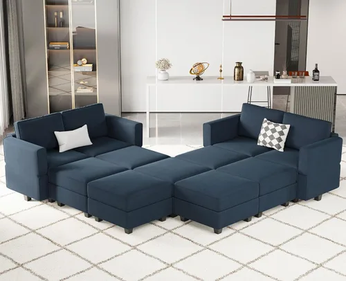 Miniatura 16 de Belffin Sofá modular convertible de gran tamaño con otomanas de almacenamiento, sofá cama seccional extra grande con diván reversible, sofá cama