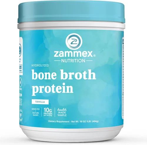 Zammex Polvo de Proteína de Caldo de Hueso, Carne de Res Alimentada con Pasto Puro, Polvo de Proteína de Vainilla, Suplemento de Colágeno