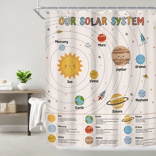 Miniatura 3 de Space Galaxy - Cortina de ducha con sistema solar, 60 pulgadas de ancho x 72 pulgadas de alto, planetas de dibujos animados, herramienta educativa