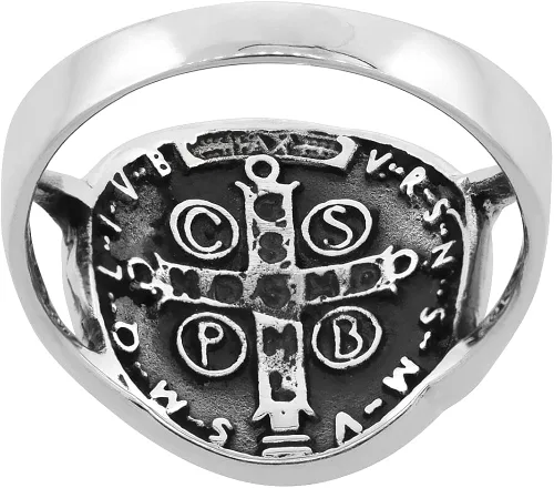 Miniatura 4 de Anillo de plata de ley de San Benito de 11.2in de ancho, tamaños 5-10