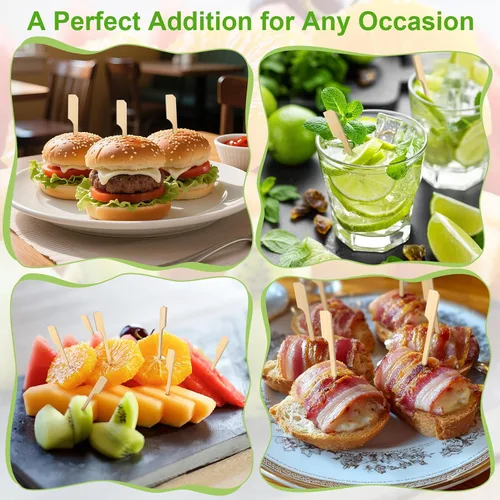 Miniatura 7 de FATLODA Palillos de Cóctel de Bambú de 3.5 Pulgadas [1200 PIEZAS] para Aperitivos, Brochetas de Madera Tipo Paleta, Palillos de Dientes Planos