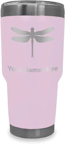 Miniatura 23 de LaserGram Vaso aislado al vacío de 20 onzas, libélula, grabado personalizado incluido (negro)