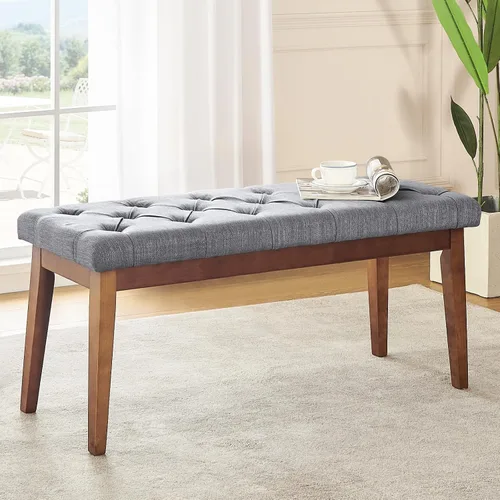 Miniatura 11 de kinmars Banco Tapizado para Dormitorio al Pie de la Cama, Banco de Entrada de 42.5 Pulgadas para Sala de Estar, Banco de Comedor con Asiento Beige