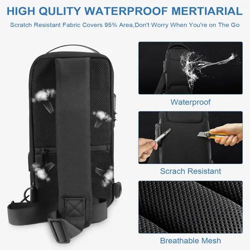 Miniatura 3 de KUCINO Bolsa impermeable antirrobo con recarga USB, bolsa cruzada para hombres y mujeres, bolsa de pecho para hombre, bolsa de hombro casual