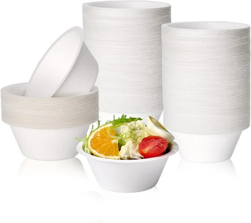 Miniatura 9 de ECOLipak Paquete de 150 cuencos de papel compostables, 8 onzas, desechables, biodegradables, resistentes, hechos de bagazo natural, adecuados