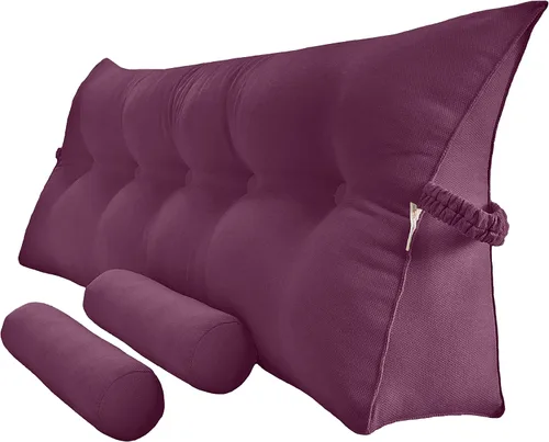 Miniatura 13 de Peachwell Almohada triangular de lectura para reposo de cama, cojín bolster grande para cabecero, respaldo, almohada de cuña con dos almohadas