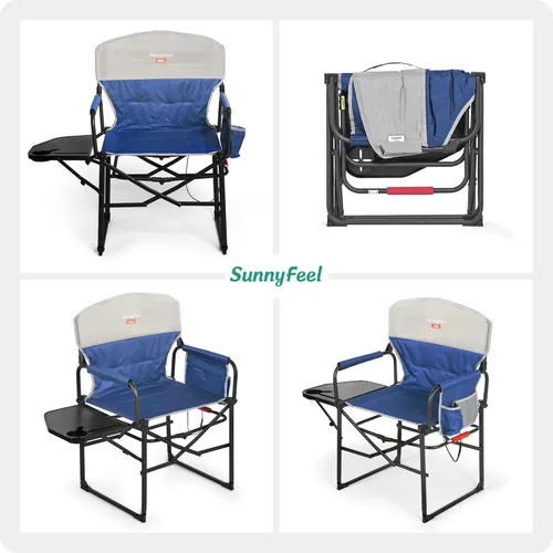 Miniatura 7 de SUNNYFEEL Silla de camping para directores con calefacción, silla plegable de alta resistencia para exteriores, portátil, de gran tamaño, con Azul