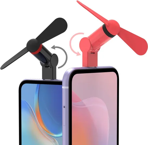 Genuie - Ventilador para iPhone (2 paquetes), mini ventilador con rotación de 180, viento fuerte, ligero compatible con iPhone, iPad, iPod y