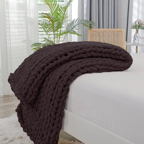 Miniatura 29 de Bigacogo Manta de punto grueso para sofá, 51 x 63 pulgadas, 100% tejida a mano con hilo de felpilla grueso jumbo, acogedoras y suaves mantas grandes