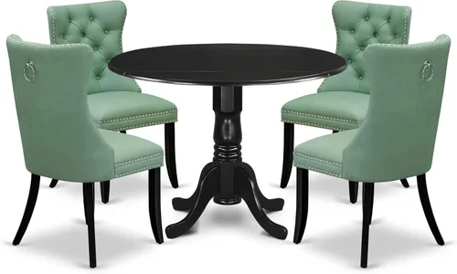 Miniatura 18 de East West Furniture DLDA5-BLK-32 - Juego de mesa de comedor de 5 piezas contiene una mesa de cocina redonda con gotas y 4 sillas tapizadas de tela
