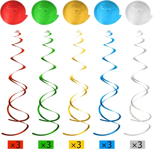 Miniatura 4 de MIAHART 34 piezas de remolinos colgantes para fiestas de videojuegos, serpentinas de techo de aluminio para decoración de fiesta de cumpleaños