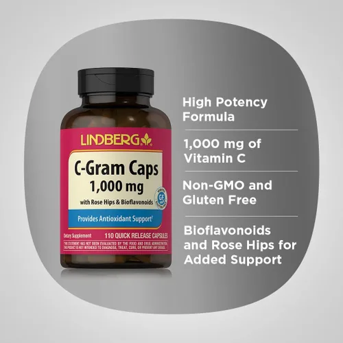 Miniatura 4 de Piping Rock Lindberg - Vitamina C 1000 mg 110 cápsulas con bioflavonoides y rosa HIPS Suplemento sin OMG, sin gluten por Lindberg