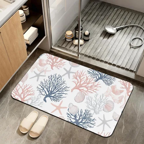 Miniatura 15 de Tapete de baño antideslizante, decoración de baño con purpurina bendita, tapete de baño plateado de diatomeas de secado rápido, absorbente, alfombra