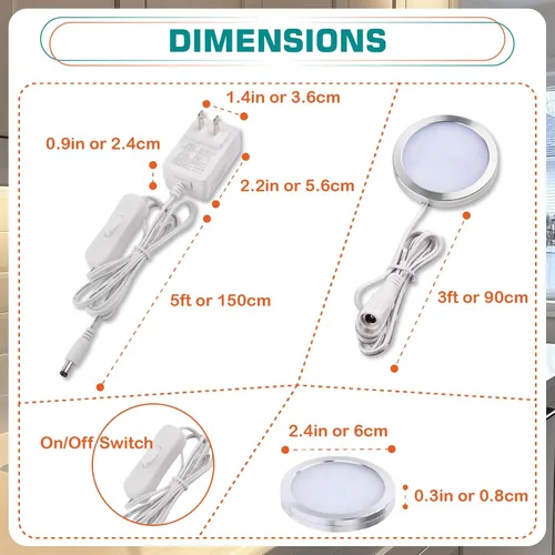 Miniatura 4 de Luz de disco individual debajo del gabinete, vitrinas de colección con iluminación LED, enchufe de pared eléctrico de 120 V con cable, interruptor