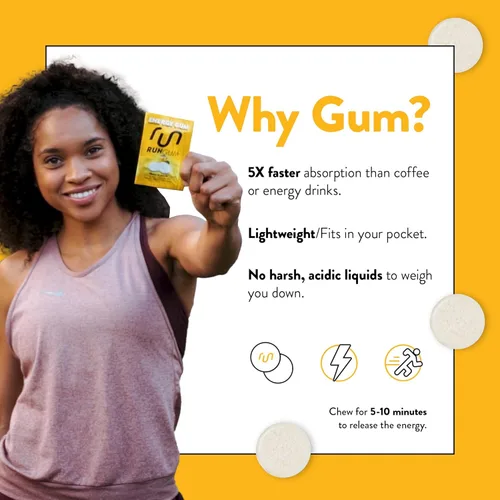 Miniatura 4 de Run Gum Goma de mascar Energy & Focus con sabor a fruta, 50 mg de cafeína por pieza, sin azúcar con taurina y vitaminas B, goma de mascar de acción