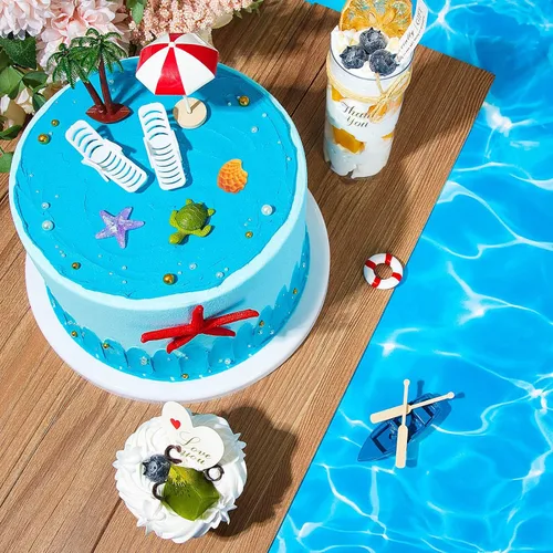 Miniatura 5 de Patelai 12 piezas de decoración hawaiana para tartas de playa, sombrilla de verano para tartas tropicales, palmeras verdes tropicales para fiesta