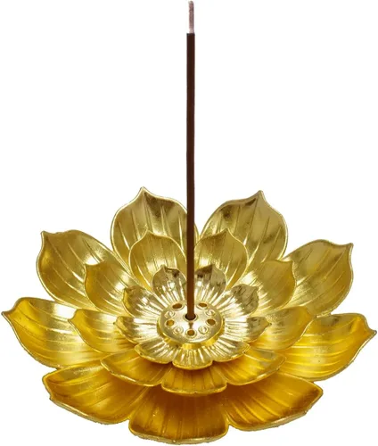 Soporte para incienso, recogedor de cenizas desmontable Lotus, dorado