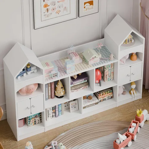 Miniatura 6 de Vabches Estantería para niños con forma de castillo, vitrina para niños, organizador de almacenamiento de juguetes multifuncional, estantería Blanco