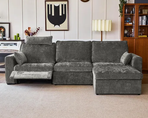 Miniatura 14 de Sofá reclinable eléctrico de 102.8 pulgadas con reposacabezas, sofá reclinable modular Cloud de gran tamaño con mesa, cajón de almacenamiento, Blanco