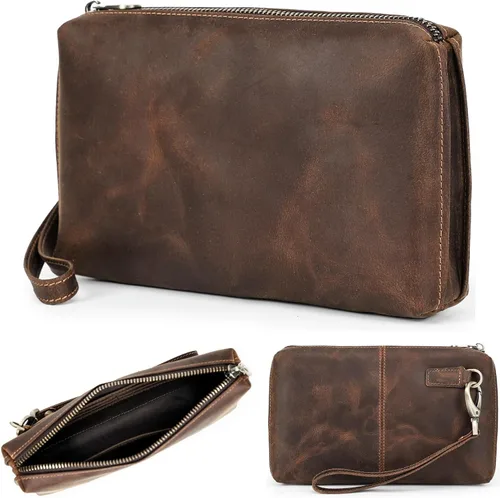 Miniatura 46 de Funda de piel de grano superior para hombre y mujer, múltiples bolsillos/ranuras, RFID de gran capacidad para tarjetas, cheques, dinero, pasaporte
