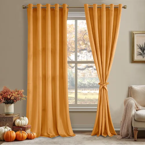 Miniatura 127 de JIUZHEN - Cortinas de terciopelo gris de 63 pulgadas opacas para sala de estar - Cortinas gruesas de terciopelo con ojales para ventana