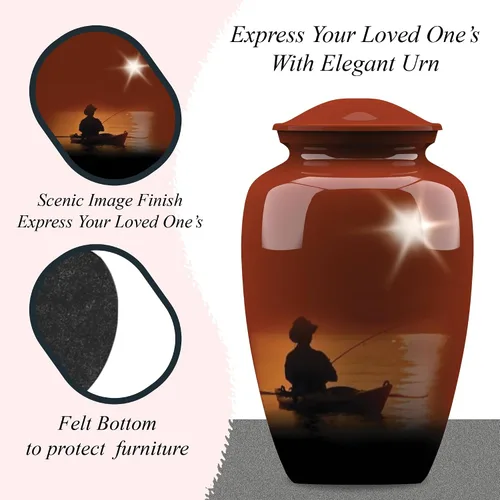 Miniatura 6 de Forever URNS - Urna funeraria de cremación para adultos con tema clásico de hombre de pesca para cenizas humanas de mujeres y hombres, 320 pulgadas