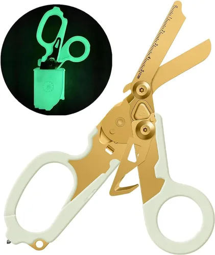 Miniatura 11 de Tijeras de trauma multifuncionales 6 en 1 plegables con funda negra, entornos extremos respuesta de emergencia, trauma cizalla para enfermeras, Negro