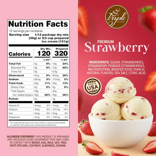 Miniatura 2 de Triple Scoop - Mezcla de helado de fresa prémium para hacer helados. Simple, fácil, delicioso. De mezcla gourmet a máquina en 5 minutos, hace 2